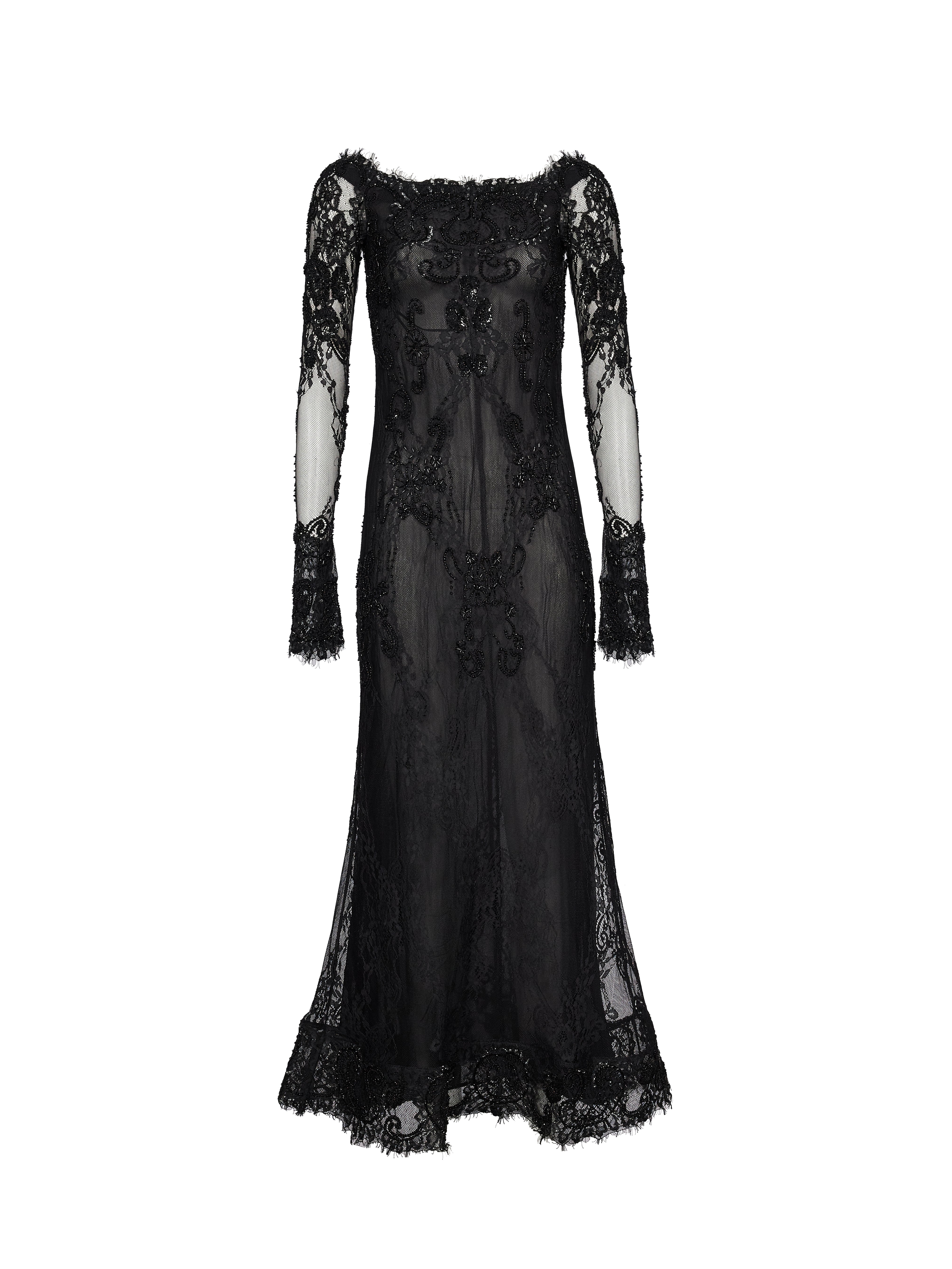 Abito lungo con pizzo in nero 