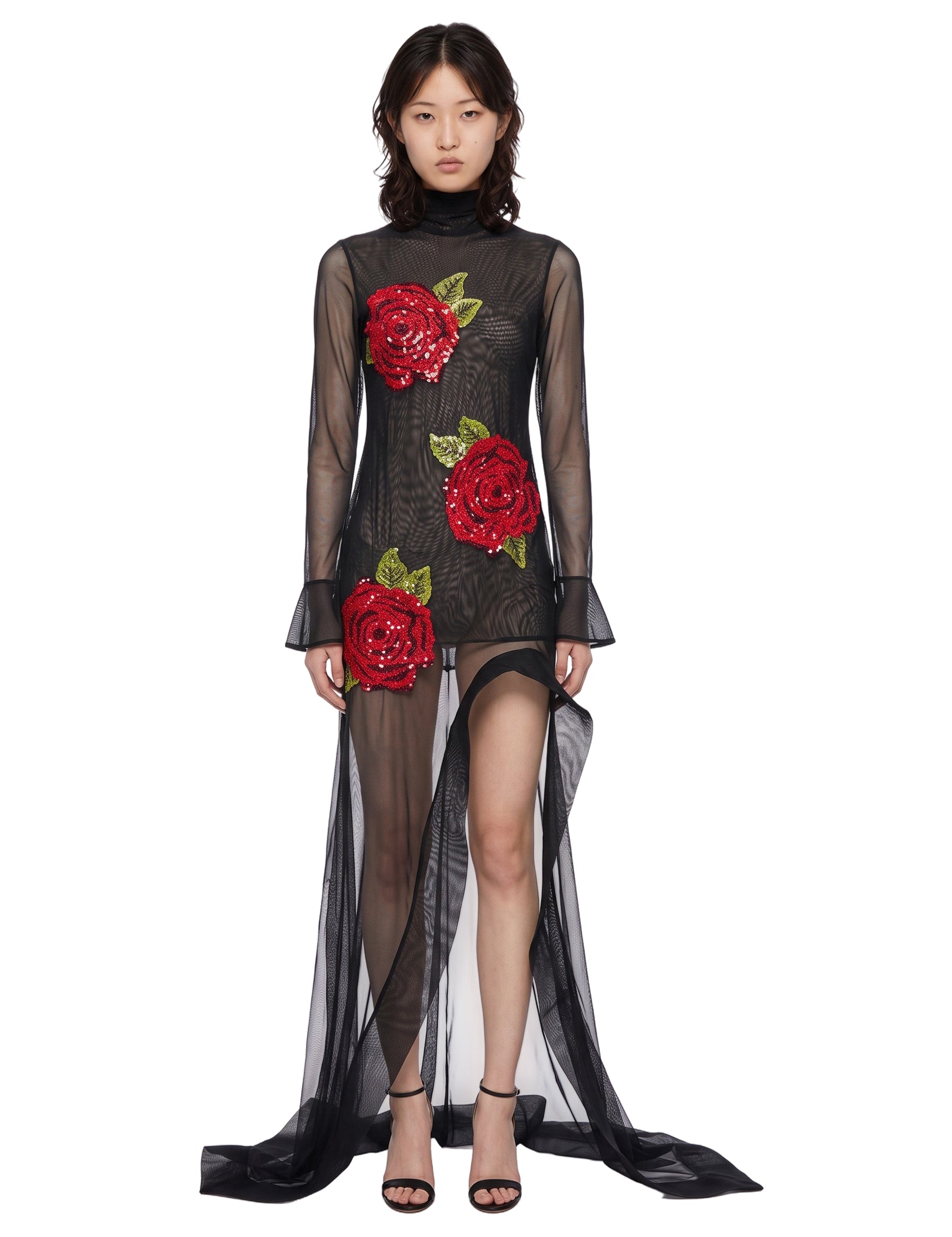 Abito lungo in tulle in nero 