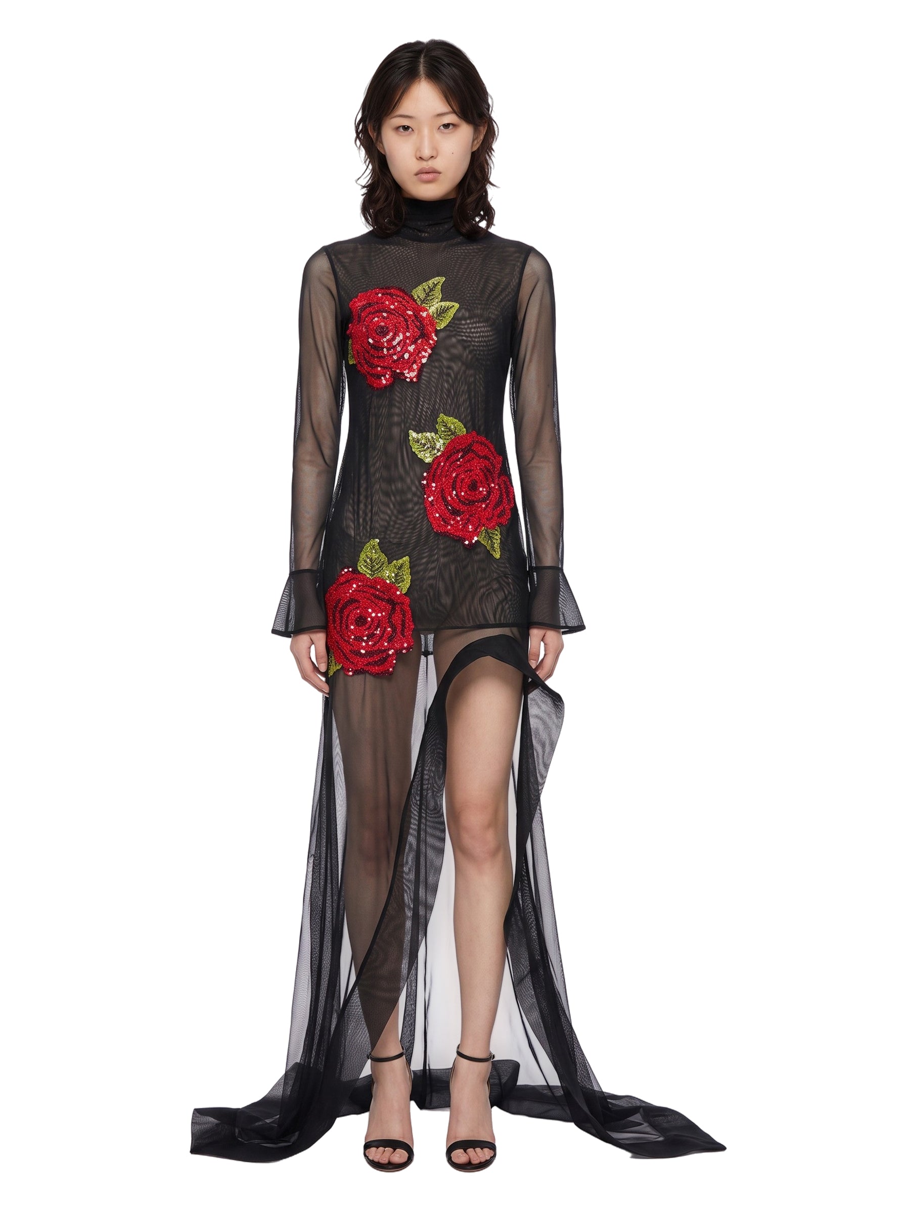 Abito lungo in tulle in nero 