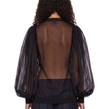 Blusa semitrasparente in tulle in nero 