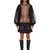 Blusa semitrasparente in tulle in nero 