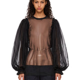 Blusa semitrasparente in tulle in nero 