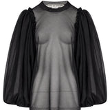 Blusa semitrasparente in tulle in nero 