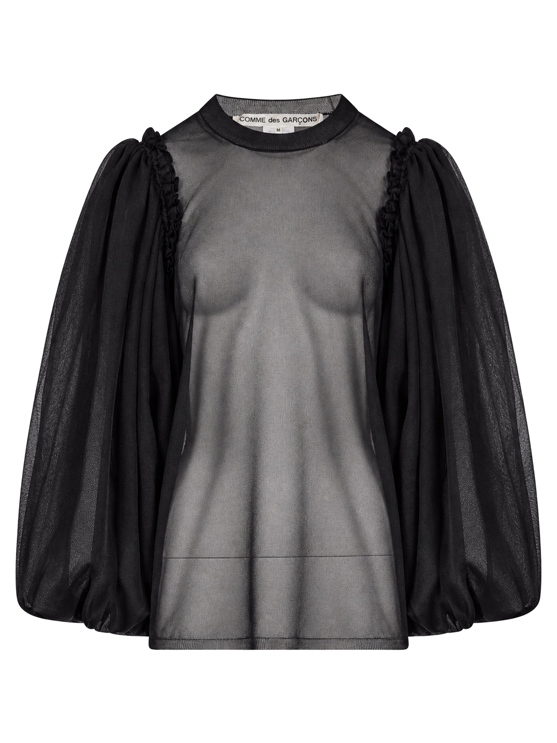 Blusa semitrasparente in tulle in nero 