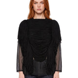 Maglione con frange in nero 