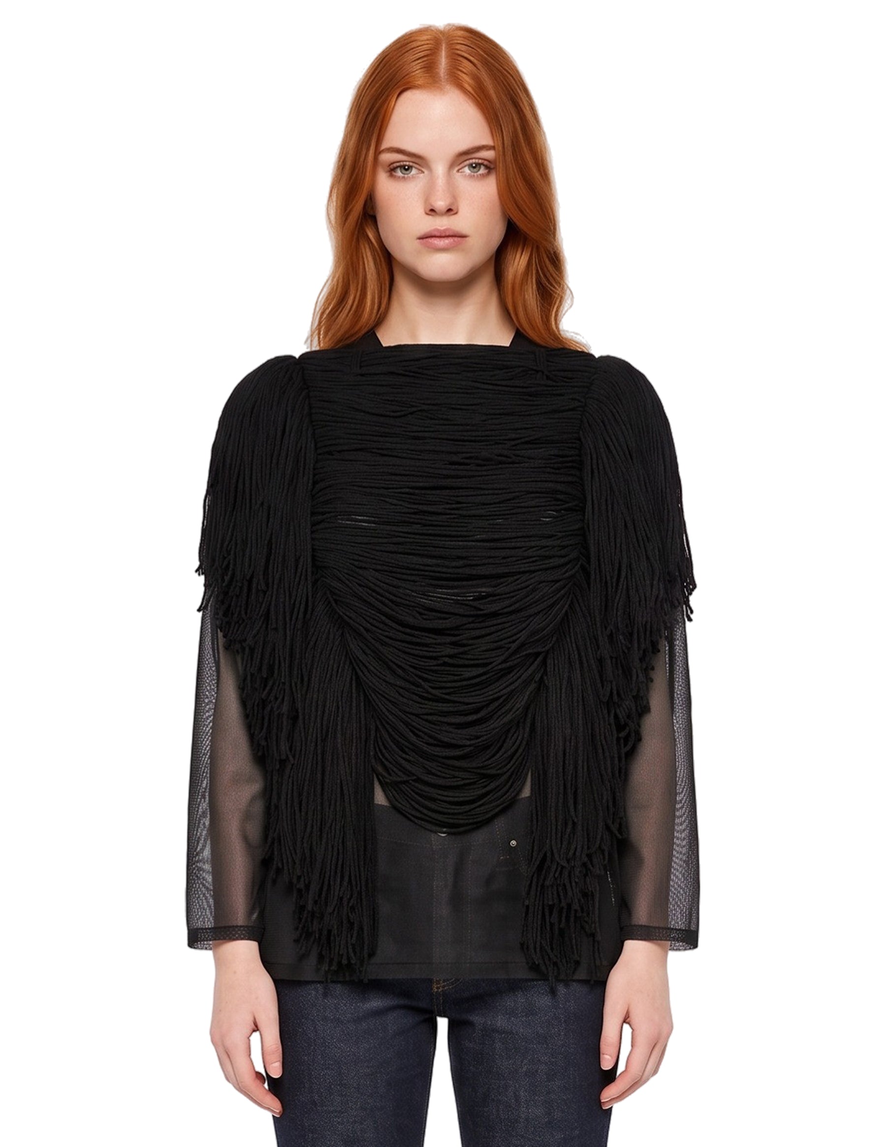 Maglione con frange in nero 
