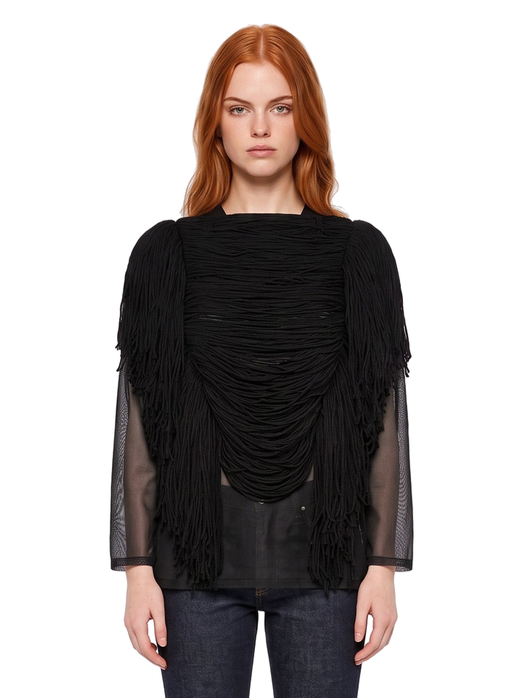 Maglione con frange in nero 