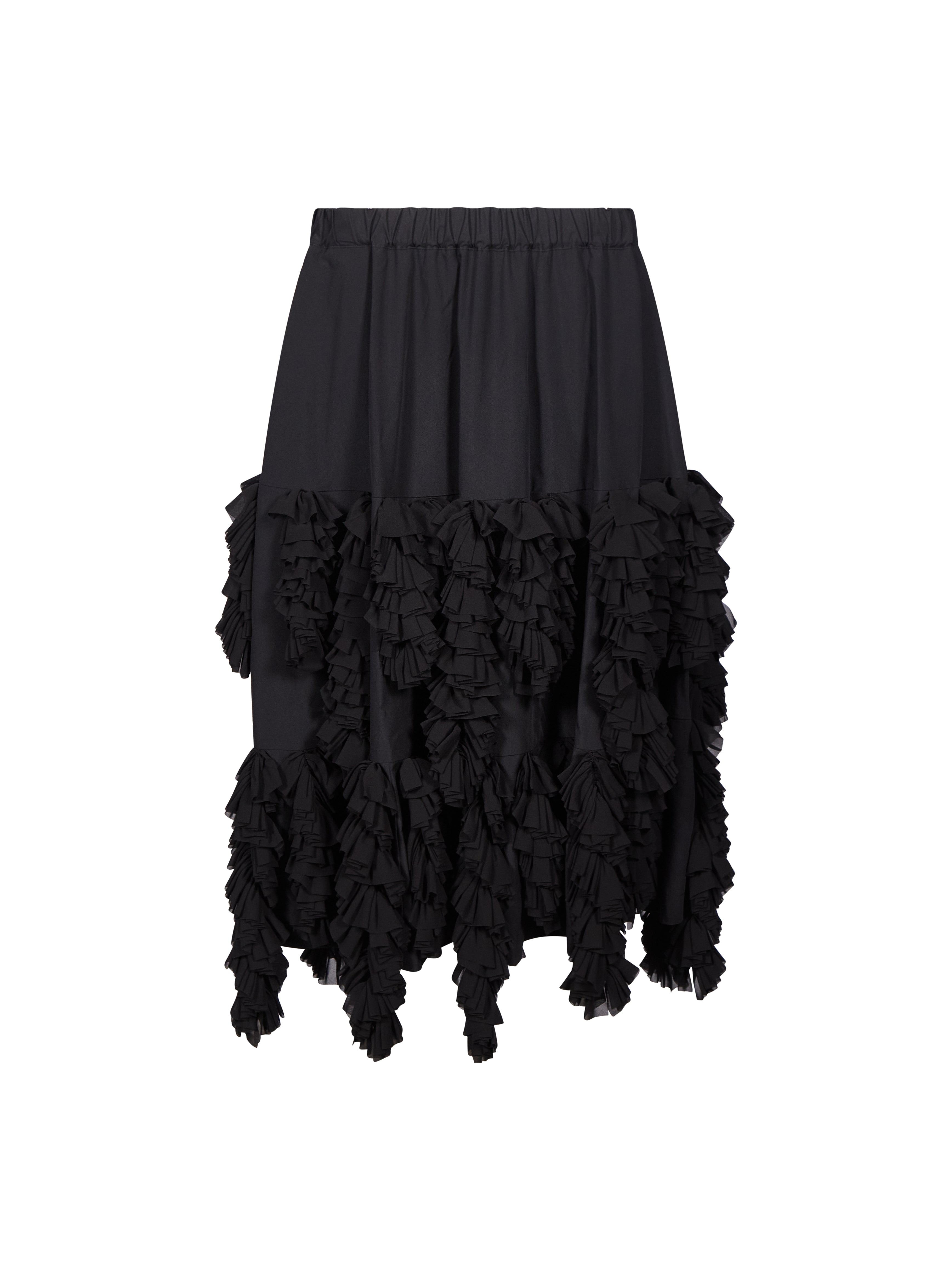 Gonna con ruches e design asimmetrico in nero 