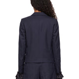 Giacca monopetto con tuches in blu 