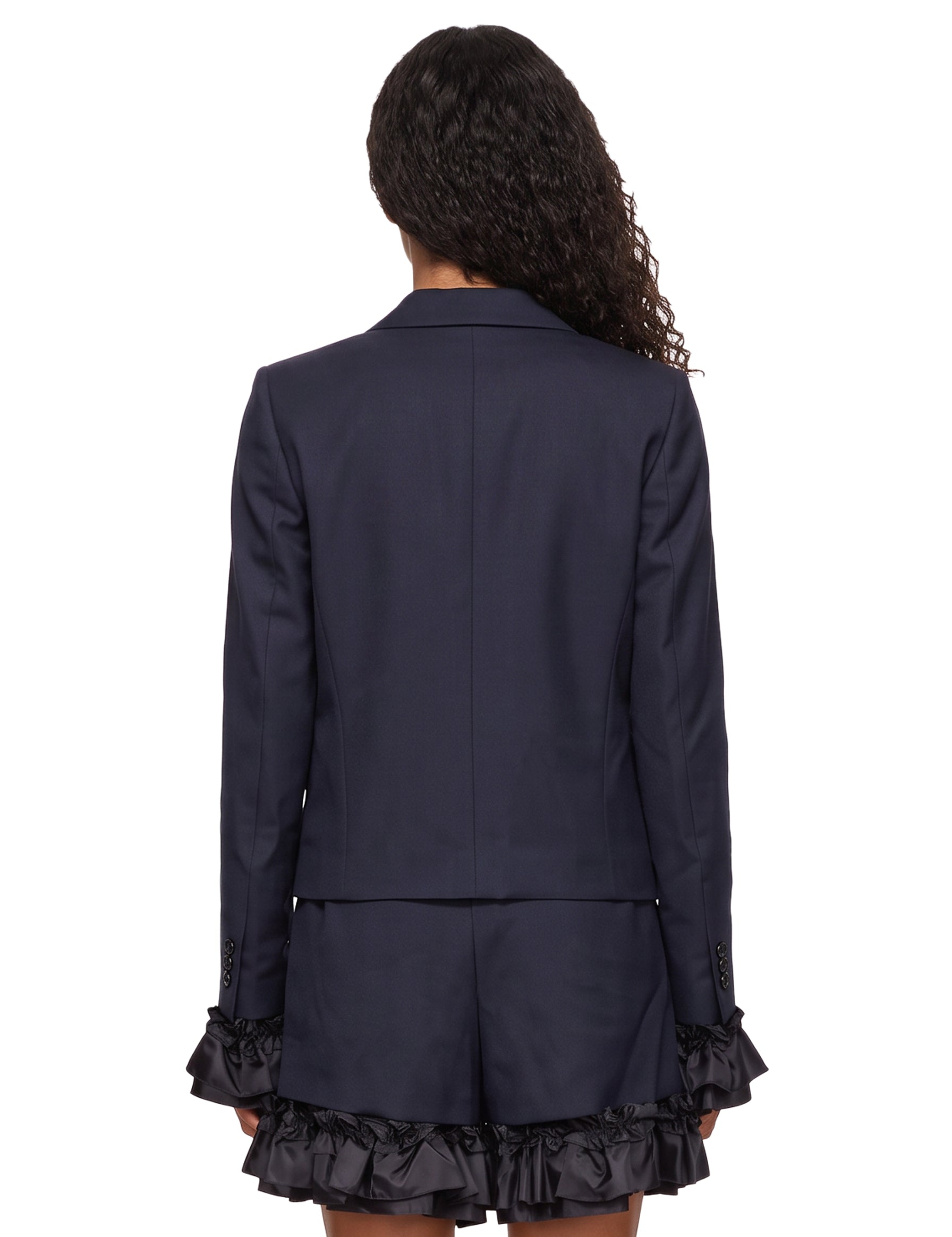 Giacca monopetto con tuches in blu 