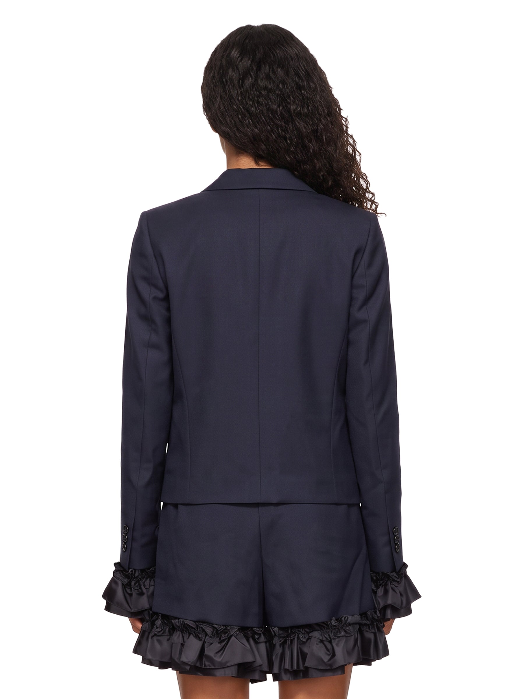 Giacca monopetto con tuches in blu 