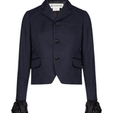 Giacca monopetto con tuches in blu 
