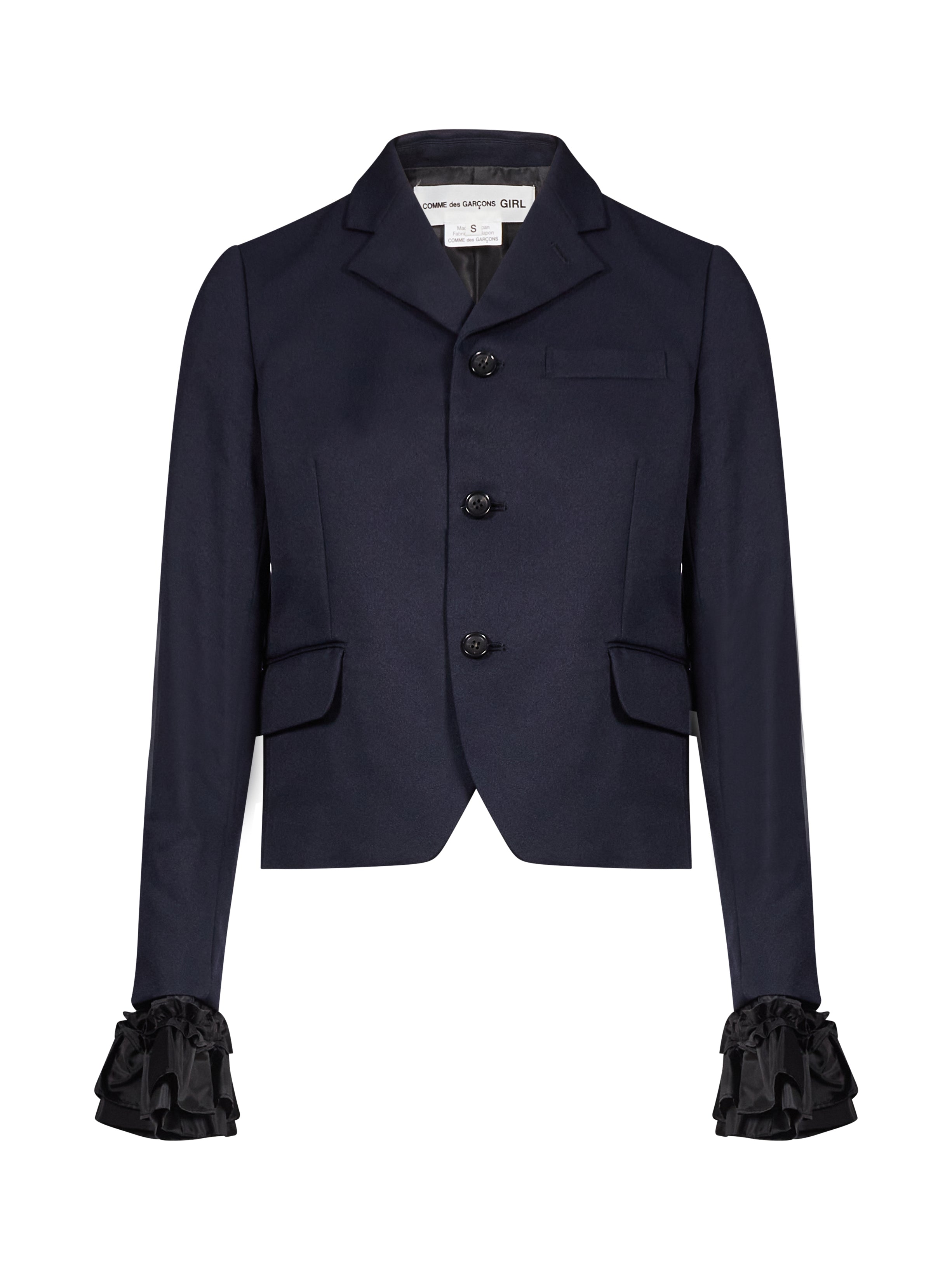 Giacca monopetto con tuches in blu 
