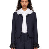 Giacca monopetto con tuches in blu 