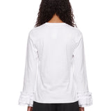 T-shirt a maniche lunghe con ruches in bianco 