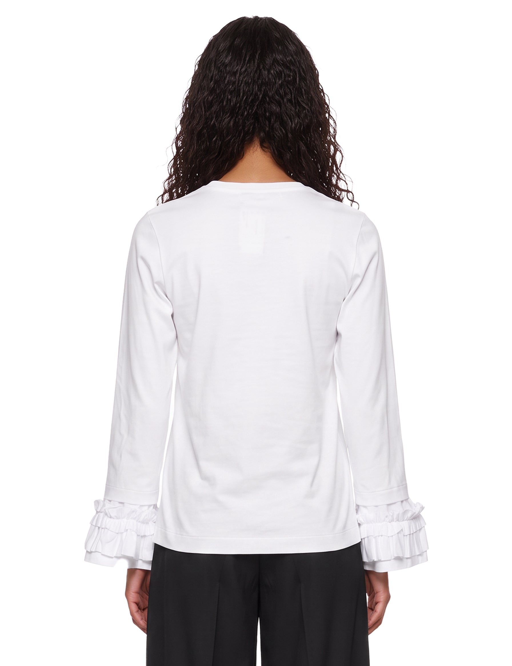 T-shirt a maniche lunghe con ruches in bianco 