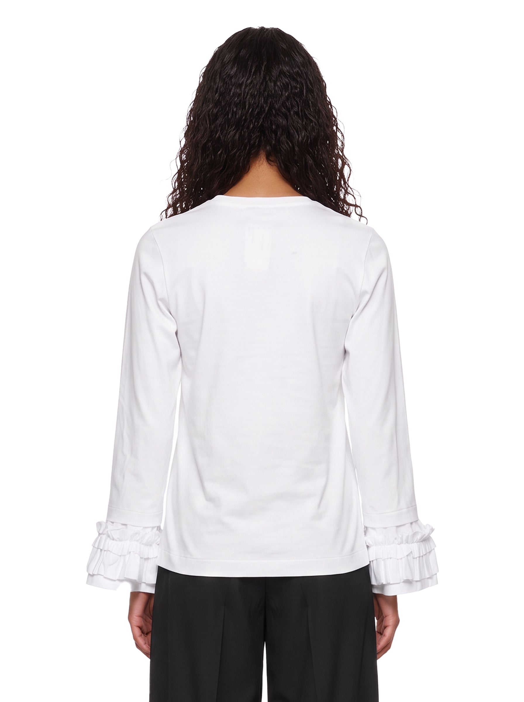 T-shirt a maniche lunghe con ruches in bianco 
