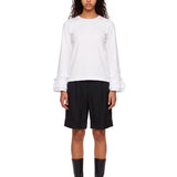T-shirt a maniche lunghe con ruches in bianco 