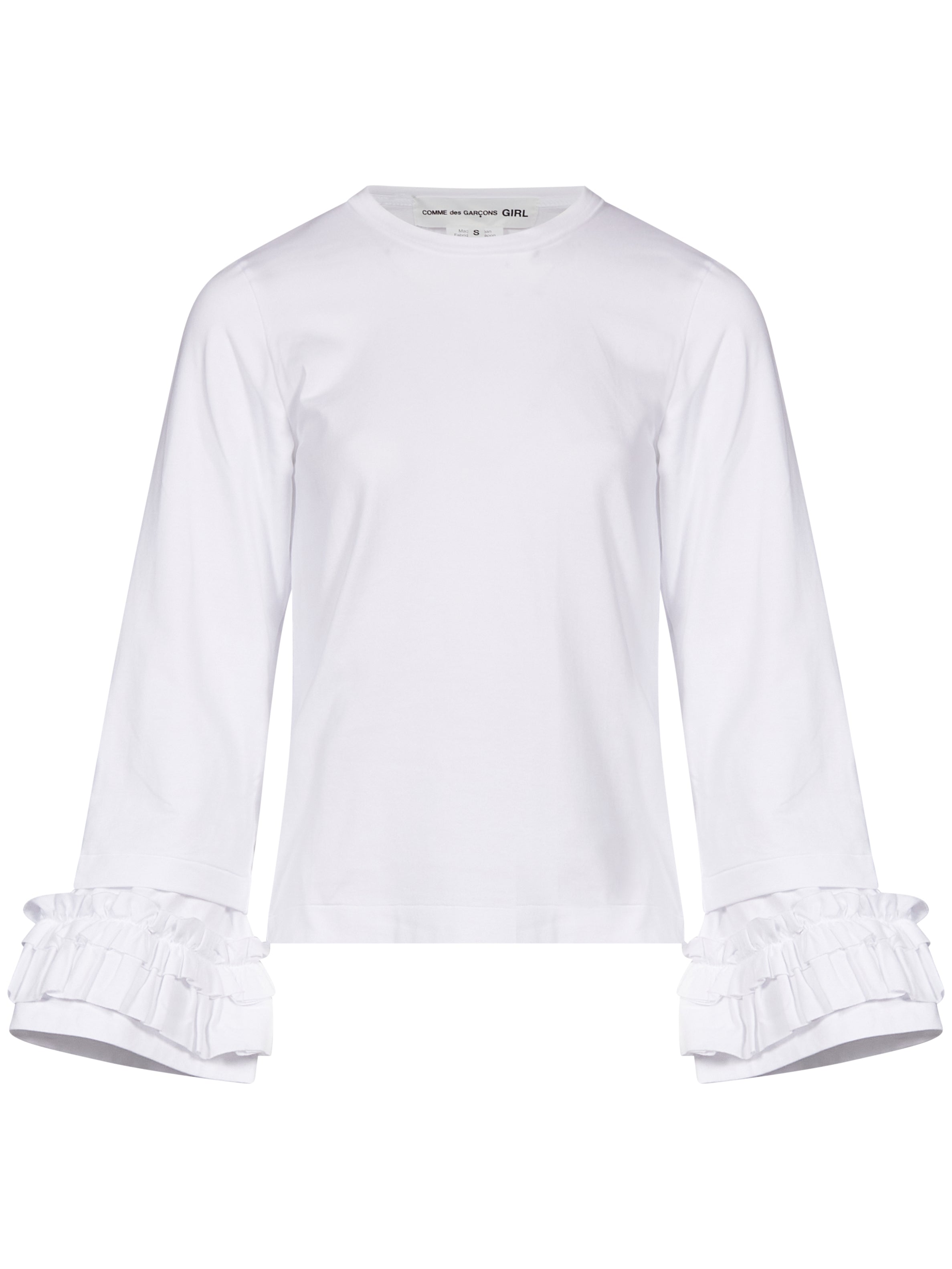 T-shirt a maniche lunghe con ruches in bianco 