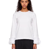 T-shirt a maniche lunghe con ruches in bianco 