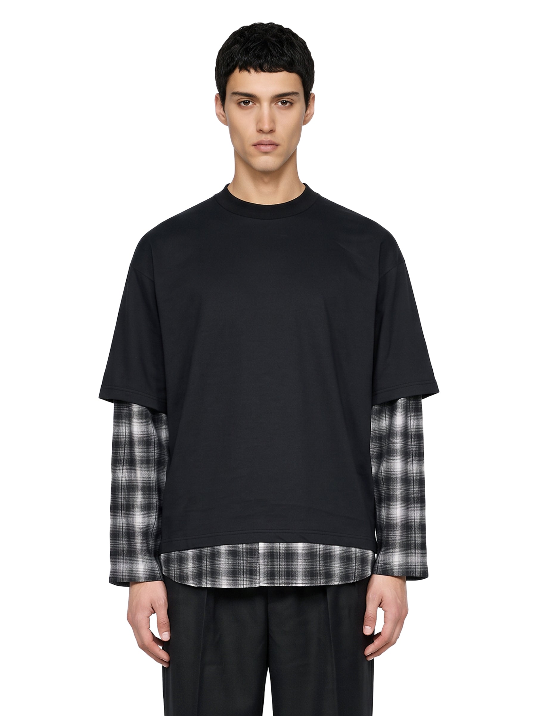 T-shirt Ombre Check Layered in nero 