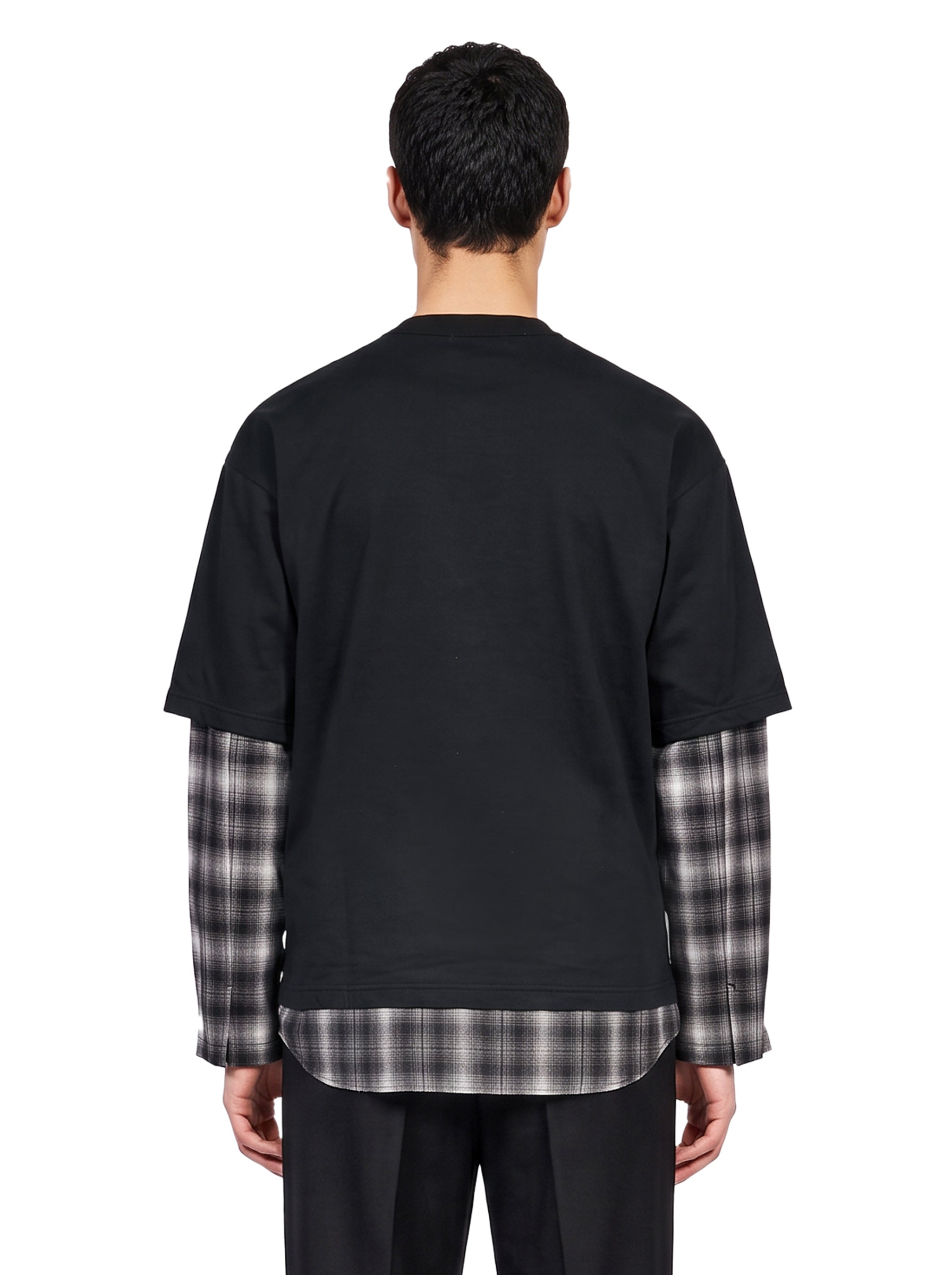 T-shirt Ombre Check Layered in nero 