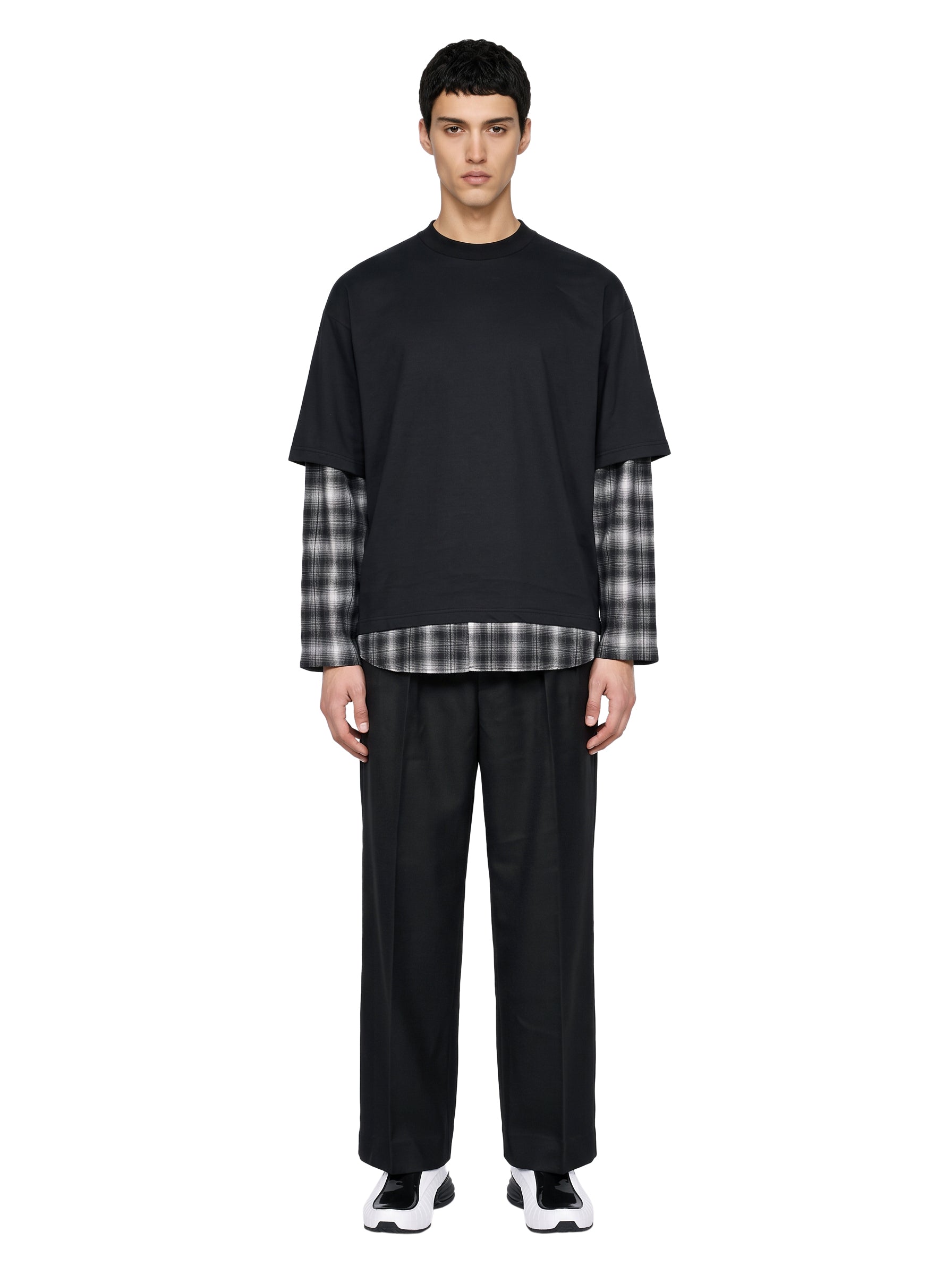 T-shirt Ombre Check Layered in nero 