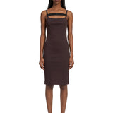 Abito midi 90's rib strap in marrone 