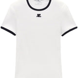 T-shirt con bordo a contrasto in bianco 