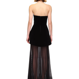 Abito lungo con gonna in mesh in nero 