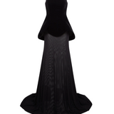 Abito lungo con gonna in mesh in nero 