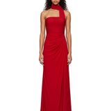 Abito lungo drappeggiato in georgette rosso 