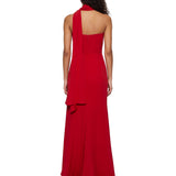 Abito lungo drappeggiato in georgette rosso 