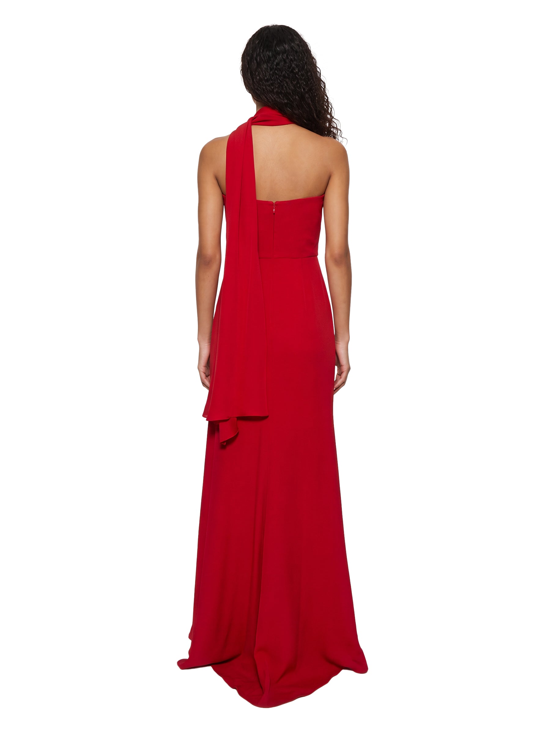 Abito lungo drappeggiato in georgette rosso 
