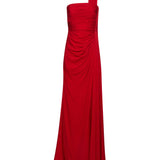 Abito lungo drappeggiato in georgette rosso 