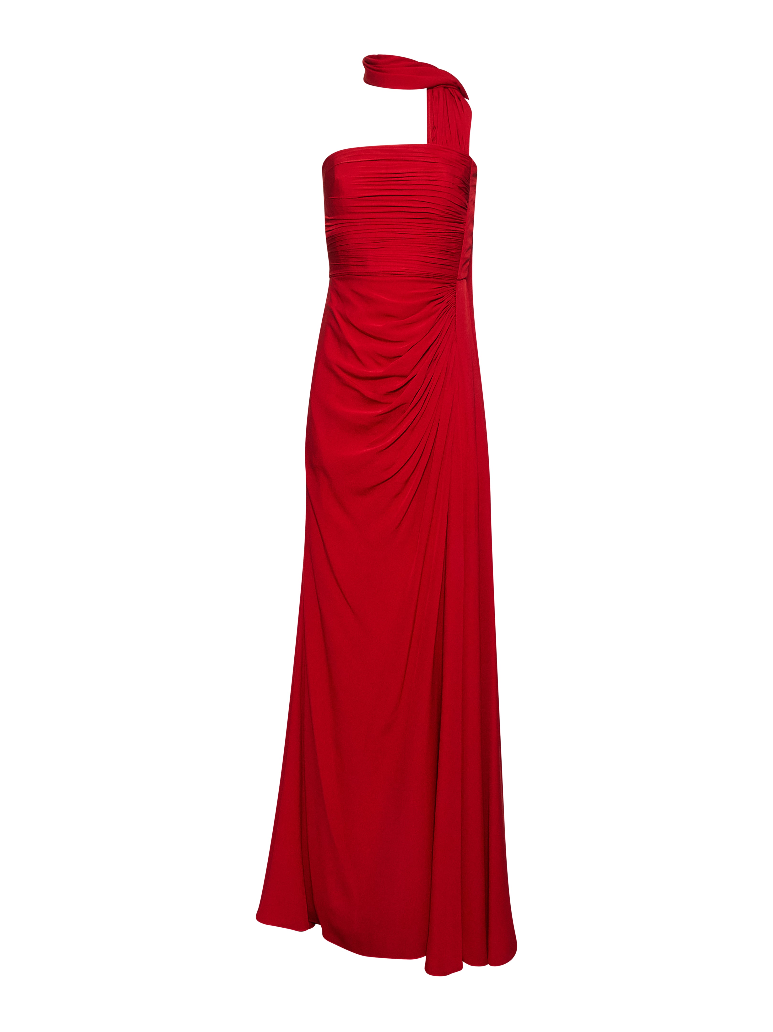 Abito lungo drappeggiato in georgette rosso 