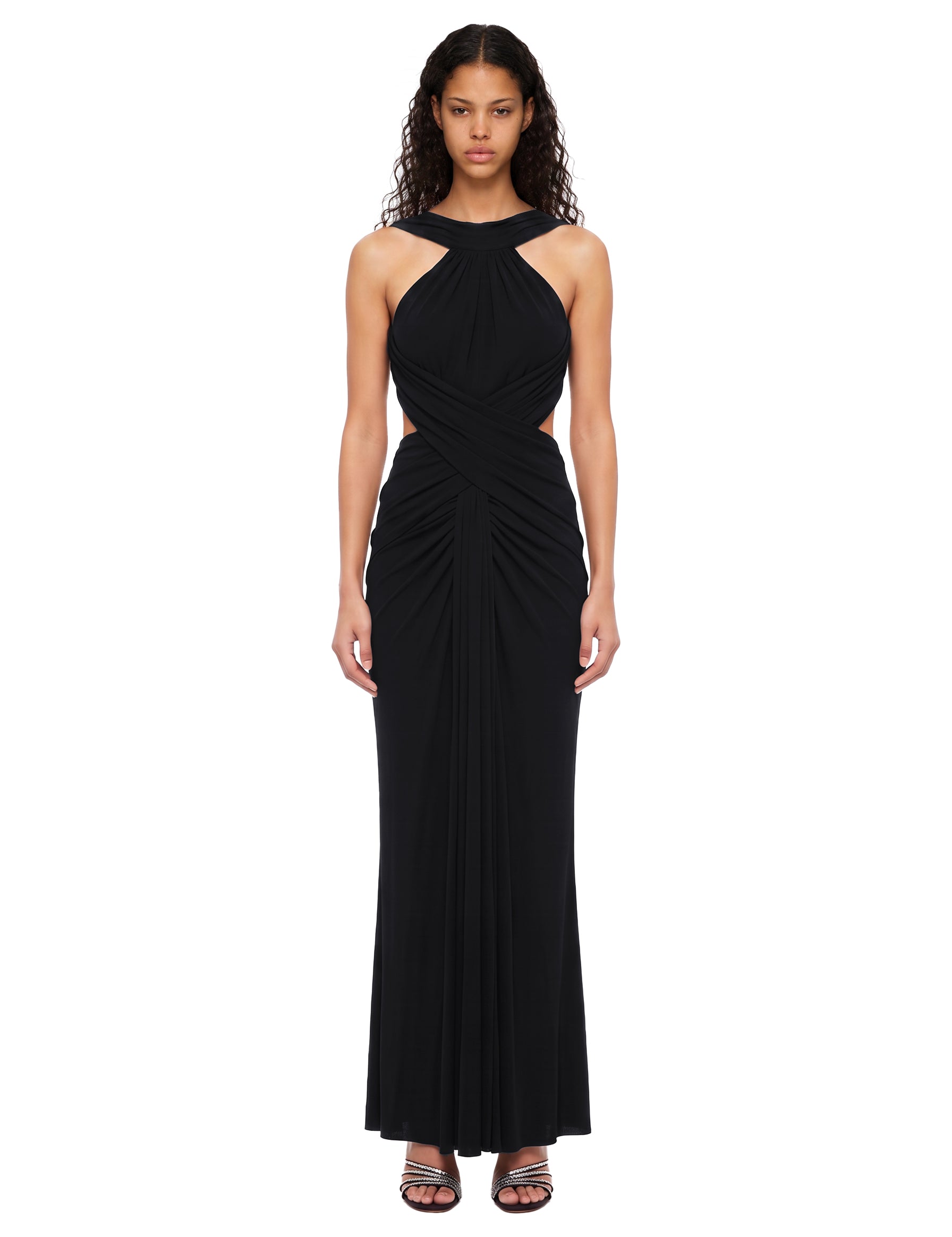 Abito lungo scollo halter in nero 