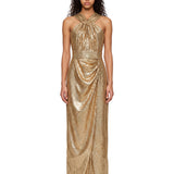 Abito lungo con paillettes oro 