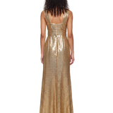 Abito lungo con paillettes oro 