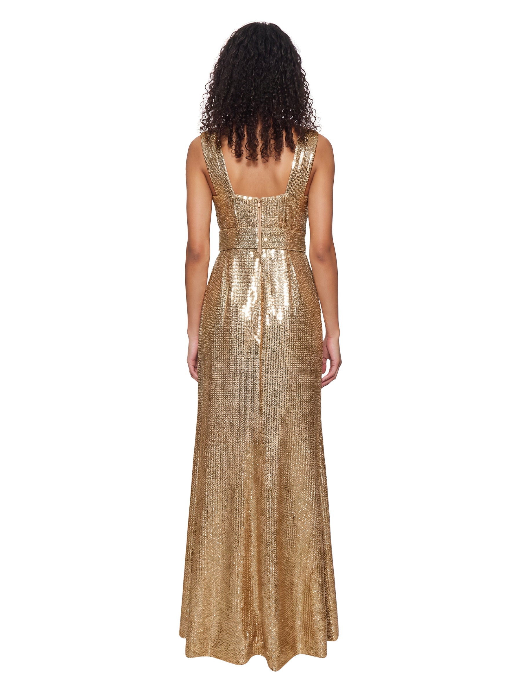 Abito lungo con paillettes oro 