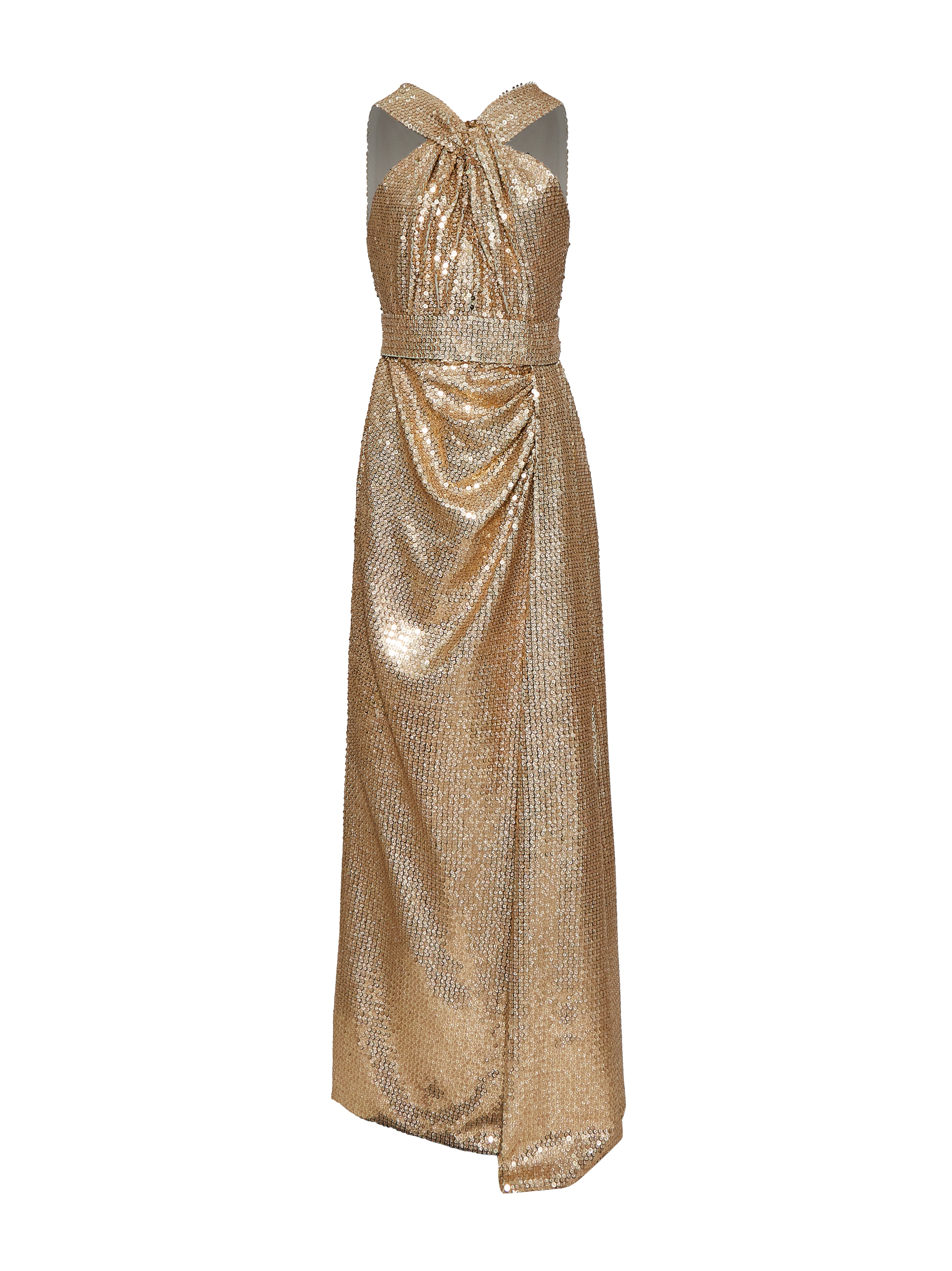 Abito lungo con paillettes oro 