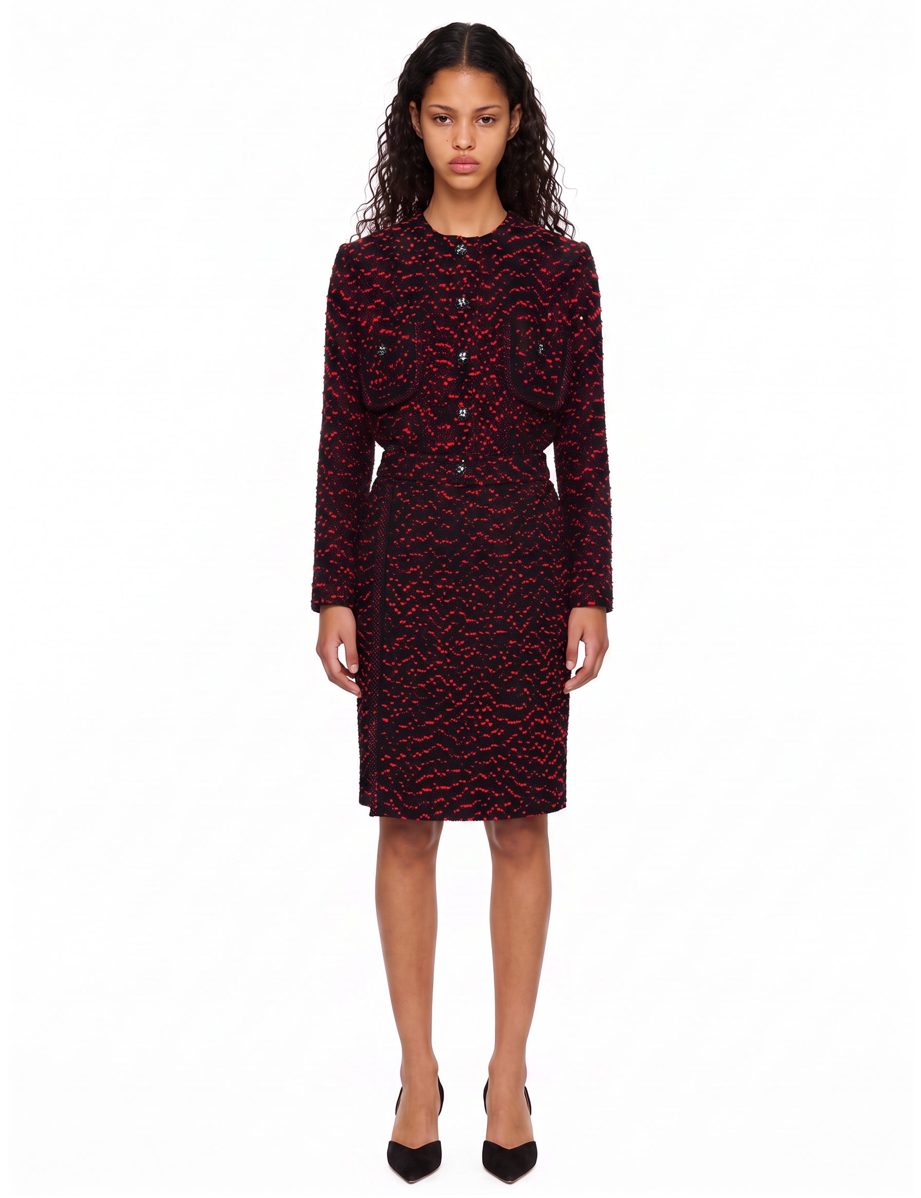 Gonna midi in tweed in nero 