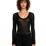 Body girocollo semi-trasparente in nero 