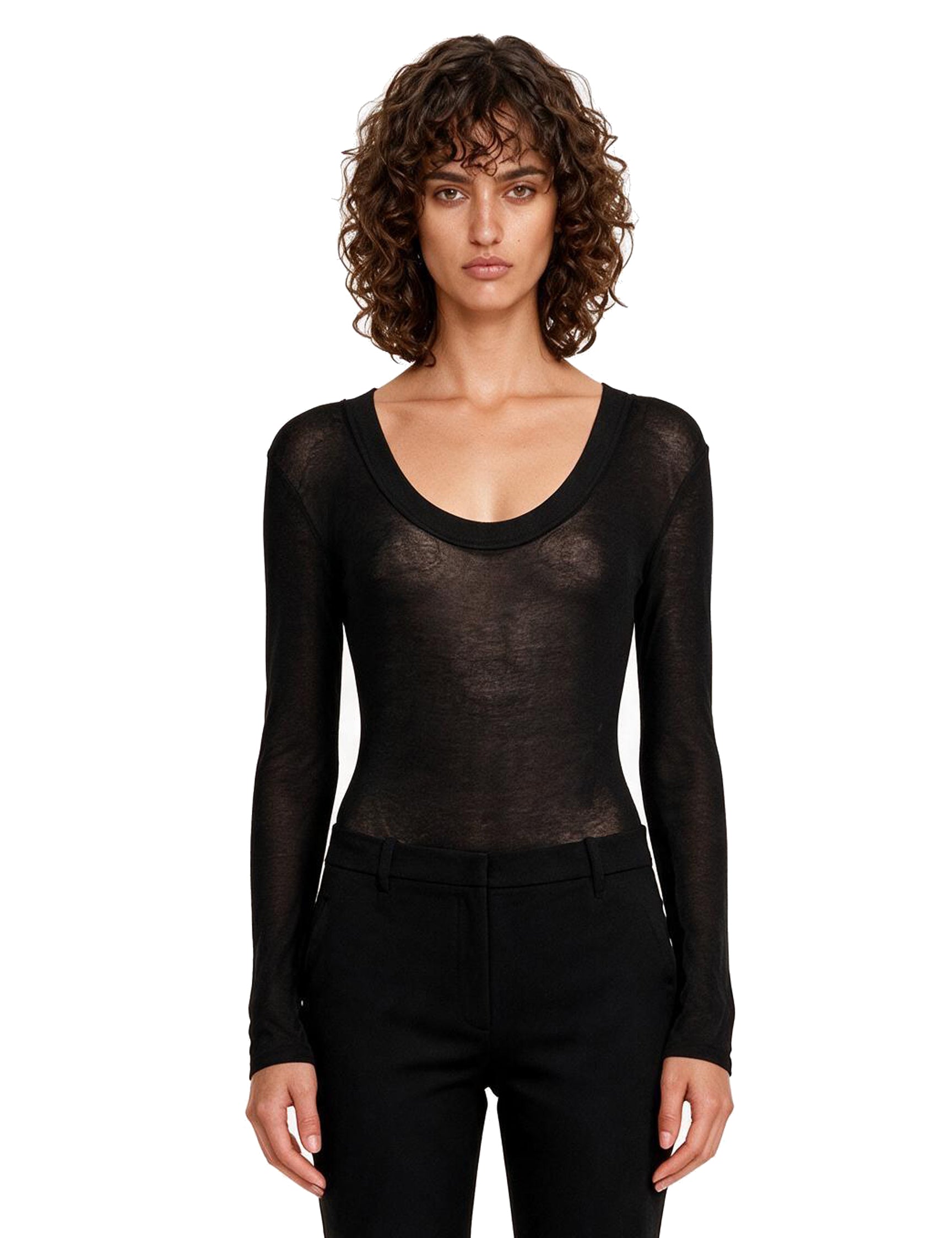 Body girocollo semi-trasparente in nero 