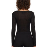 Body girocollo semi-trasparente in nero 