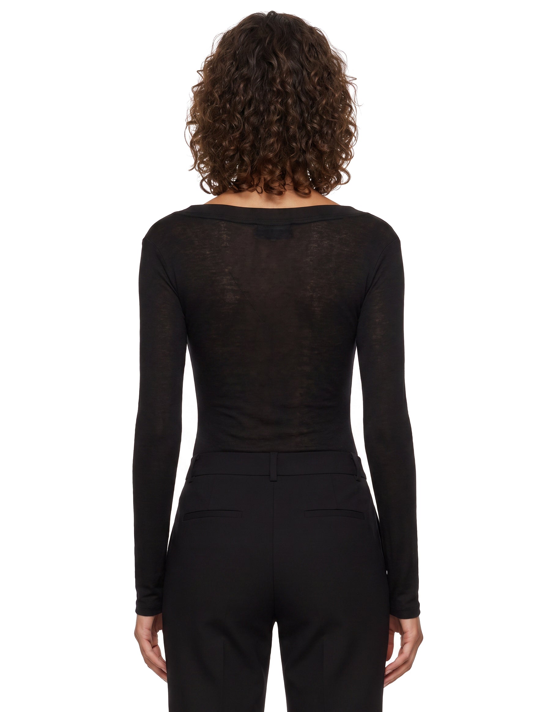 Body girocollo semi-trasparente in nero 