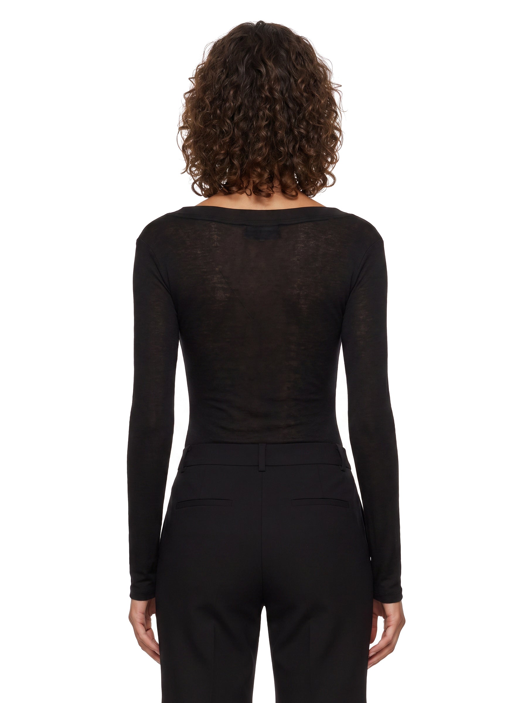 Body girocollo semi-trasparente in nero 