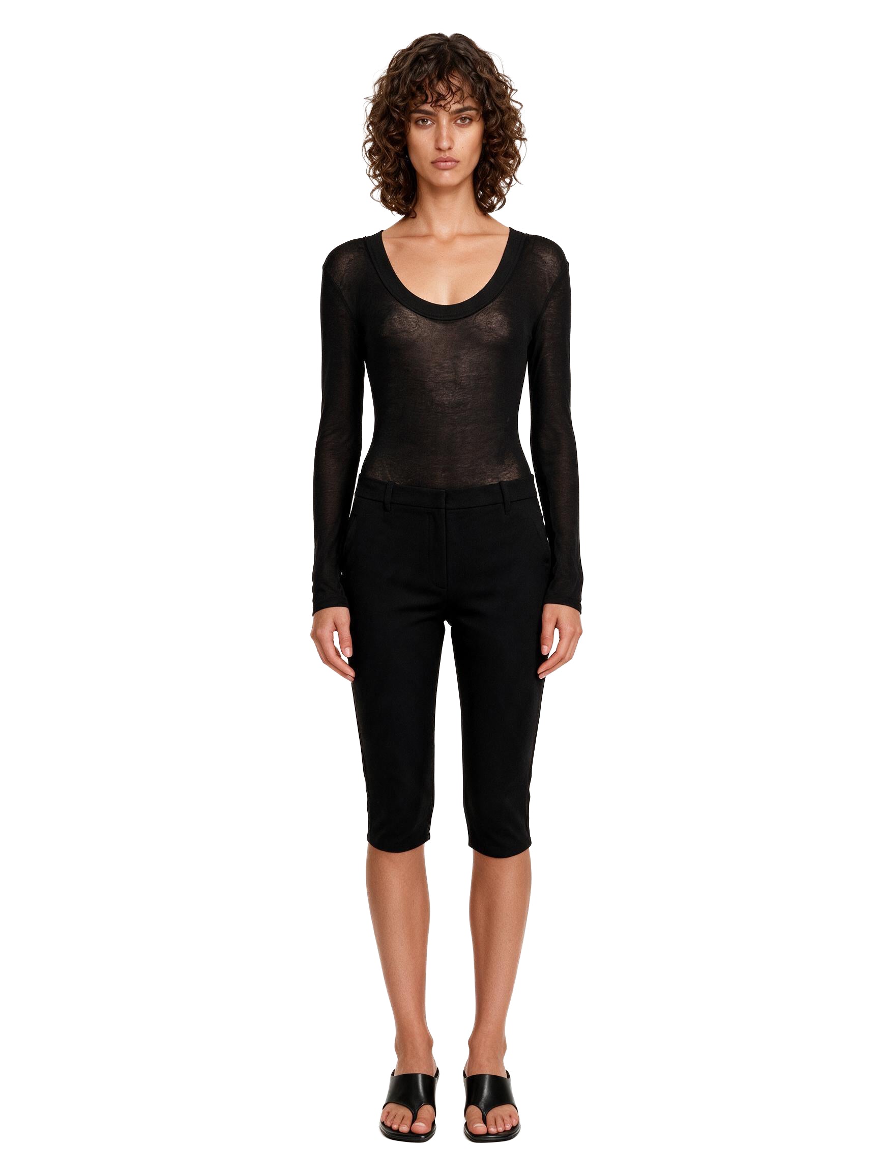 Body girocollo semi-trasparente in nero 