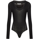 Body girocollo semi-trasparente in nero 