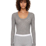 Body girocollo semi-trasparente in grigio 